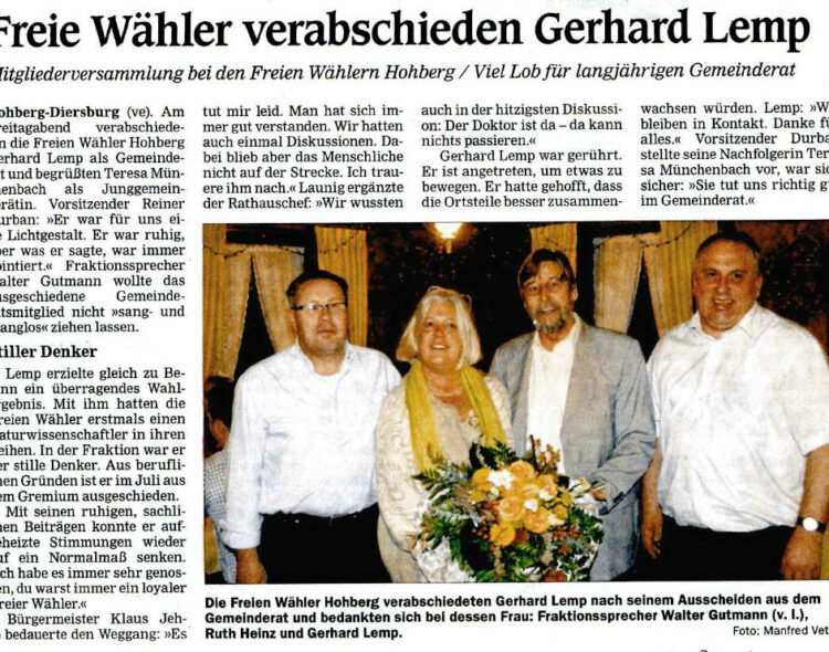 Freie Wähler verabschieden Gerhard Lemp